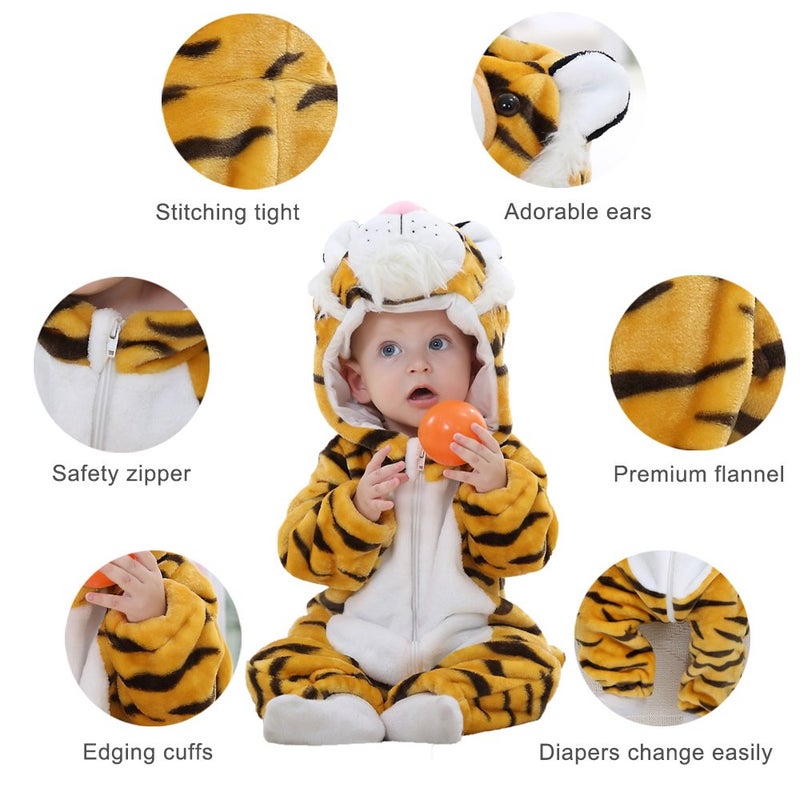 MICHLEY Unisex Baby Costume Winter and Autumn Flannel Romper for 18-24 Months, Animal Cosplay Jumpsuit White Size 100 - Image 2